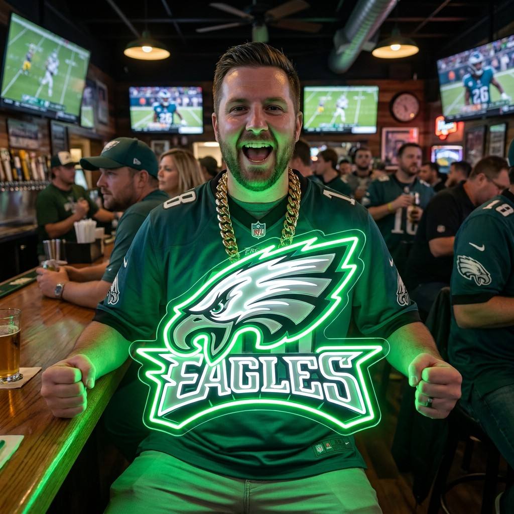 Philadelphia Eagles 30cm Oversized LED Neon Pendant Sign Big Team Logo Chain Heavy Gold Cuban Link Medallion Fan Shop Supply Chains for fans