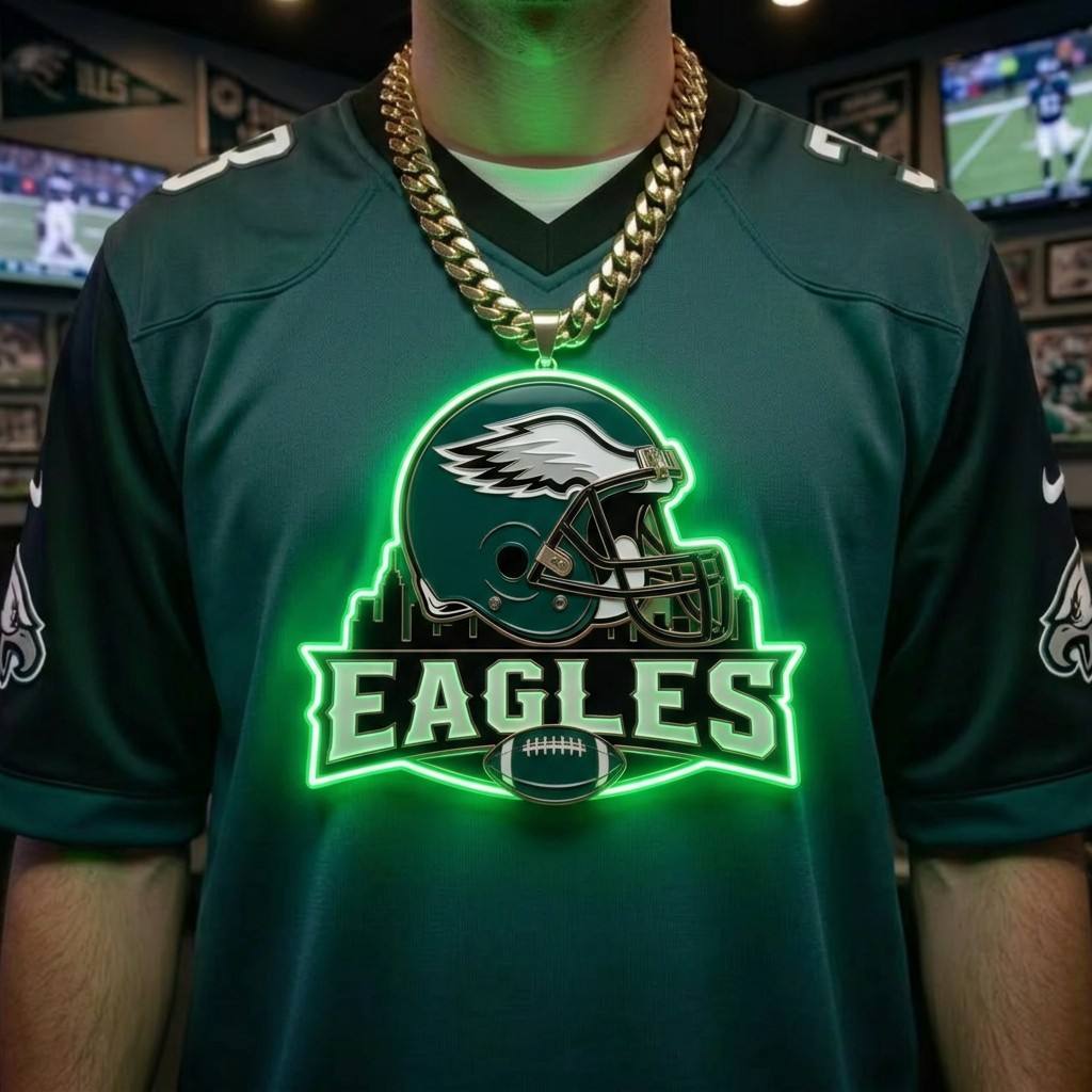 Philadelphia Eagles 30cm Oversized LED Neon Pendant Sign Big Team Logo Chain Heavy Gold Cuban Link Medallion Fan Shop Supply Chains for fans