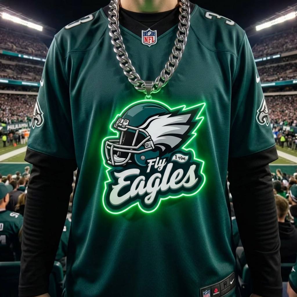 Philadelphia Eagles 30cm Oversized LED Neon Pendant Sign Big Team Logo Chain Heavy Gold Cuban Link Medallion Fan Shop Supply Chains for fans
