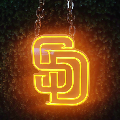 San Diego Padres yellow neon sign with chain