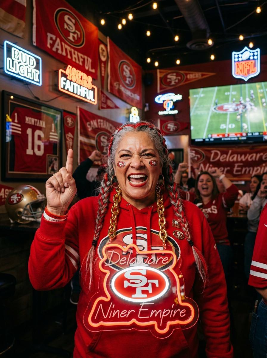 49ers LED Neon Sign Chain Heavy Gold Pendant for NFL Niner Empire Fans Sports Bar Party Decor Chains for fans