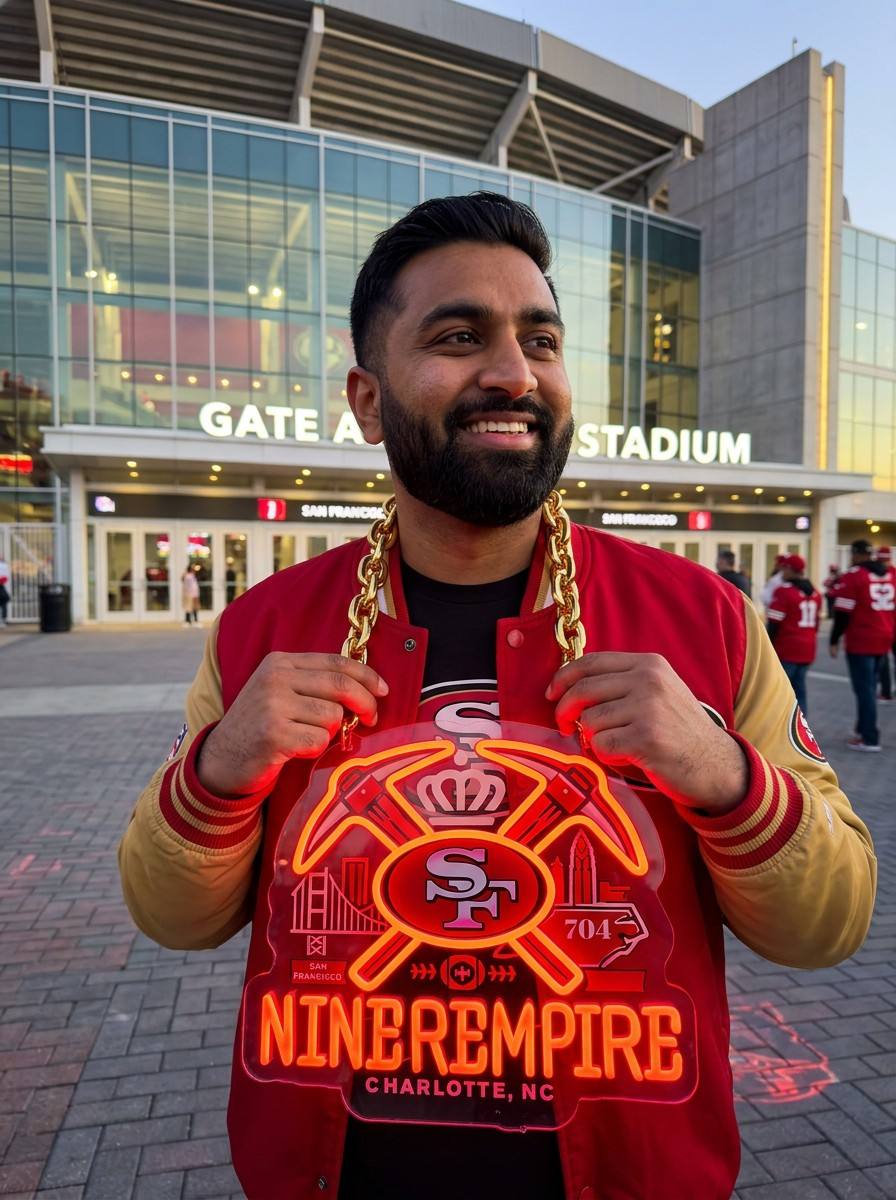 49ers LED Neon Sign Chain Heavy Gold Pendant for NFL Niner Empire Fans Sports Bar Party Decor Chains for fans