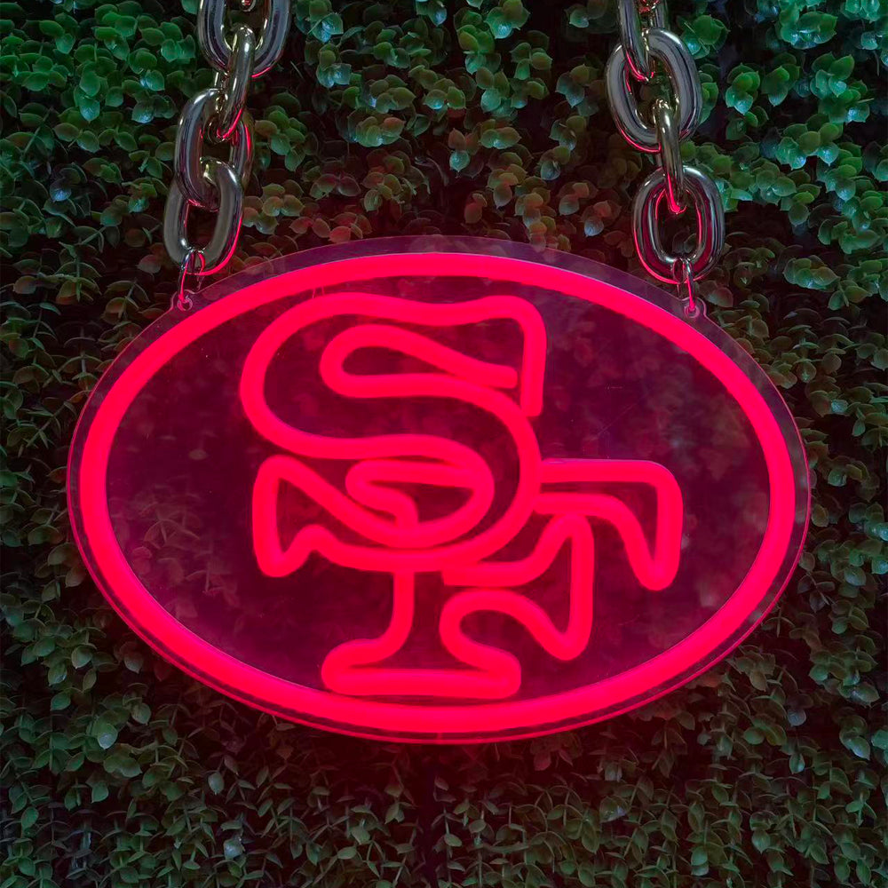 Illuminate Your 49ers Fandom with our Fast Delivery Low MOQ San Francisco 49ers Neon Sign Chain Light-up Necklace Chains for fans