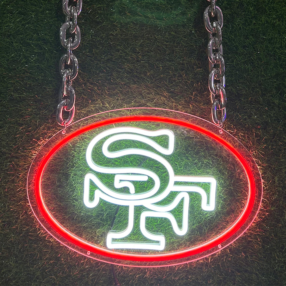 Illuminate Your 49ers Fandom with our Fast Delivery Low MOQ San Francisco 49ers Neon Sign Chain Light-up Necklace Chains for fans