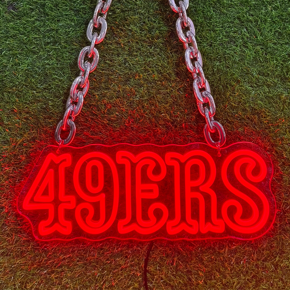 Illuminate Your 49ers Fandom with our Fast Delivery Low MOQ San Francisco 49ers Neon Sign Chain Light-up Necklace Chains for fans