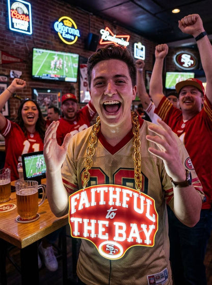 49ers Neon Chain Sign NFL Fan Game Day Bling Chunky Gold Necklace Tailgate Party Gear Chains for fans