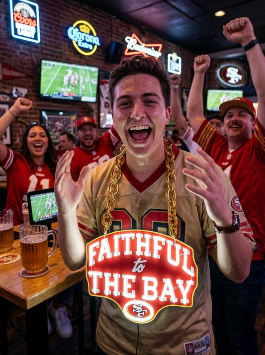 49ers Neon Chain Sign NFL Fan Game Day Bling Chunky Gold Necklace Tailgate Party Gear Chains for fans