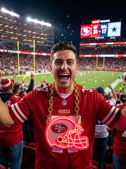 49ers Neon Chain Sign NFL Fan Game Day Bling Chunky Gold Necklace Tailgate Party Gear Chains for fans