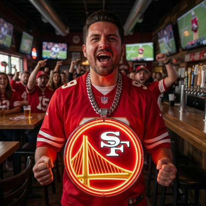 San Francisco 49ers 30cm Oversized LED Neon Pendant Sign Big Team Logo Chain Heavy Silver Cuban Link Medallion Fan Shop Supply Chains for fans