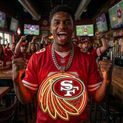 San Francisco 49ers 30cm Oversized LED Neon Pendant Sign Big Team Logo Chain Heavy Silver Cuban Link Medallion Fan Shop Supply Chains for fans