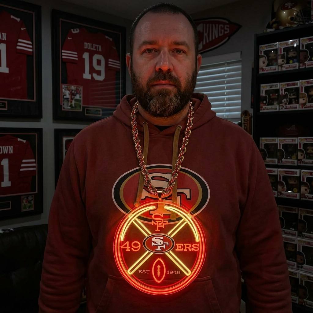 San Francisco 49ers 30cm Oversized LED Neon Pendant Sign Big Team Logo Chain Heavy Silver Cuban Link Medallion Fan Shop Supply Chains for fans