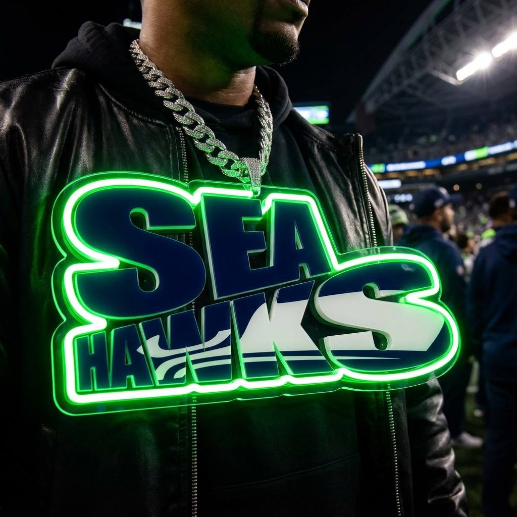Seattle Seahawks 30cm Oversized LED Neon Pendant Sign Big Team Logo Chain Light Duty Acrylic Material Medallion Fan Shop Supply Chains for fans
