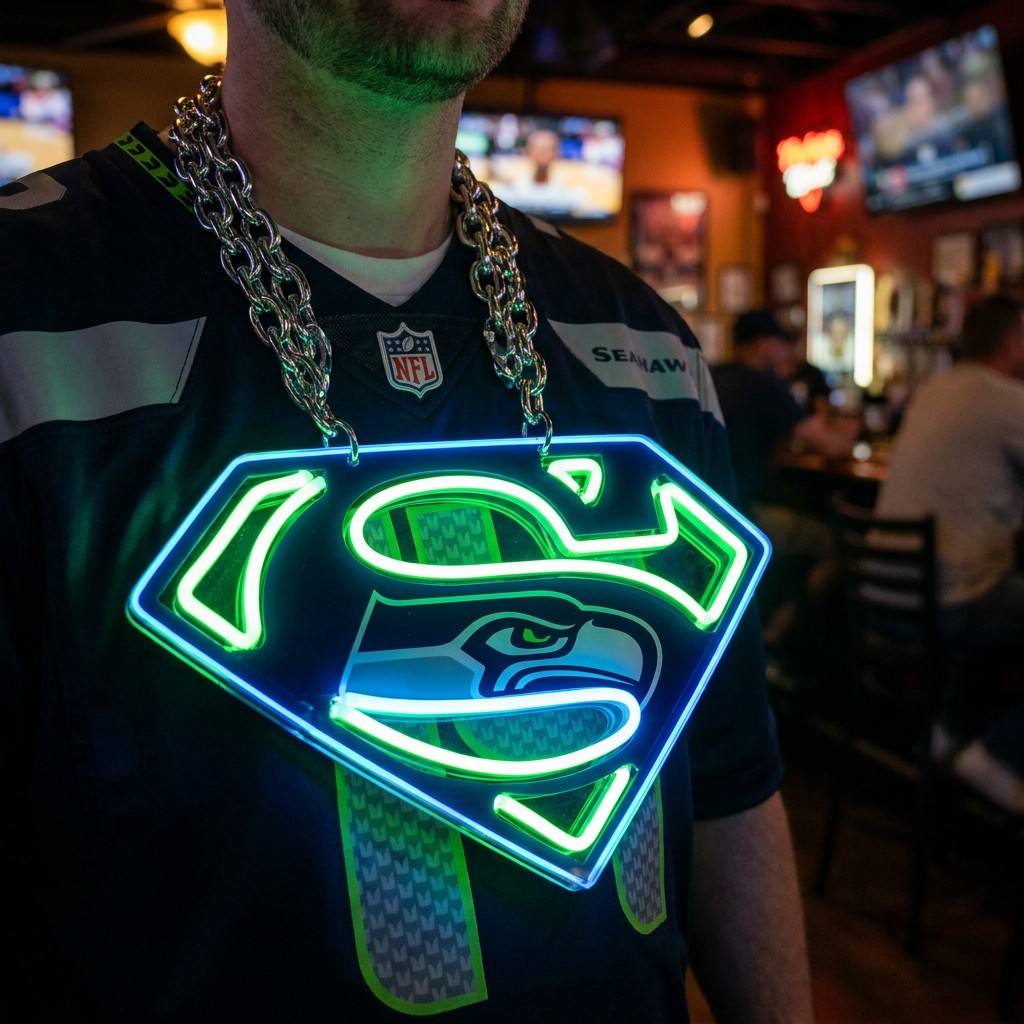 Seattle Seahawks 30cm Oversized LED Neon Pendant Sign Big Team Logo Chain Light Duty Acrylic Material Medallion Fan Shop Supply Chains for fans