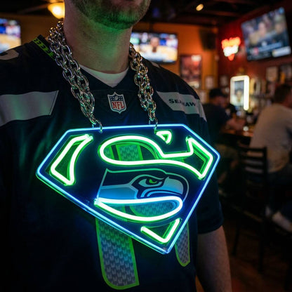 Seattle Seahawks 30cm Oversized LED Neon Pendant Sign Big Team Logo Chain Light Duty Acrylic Material Medallion Fan Shop Supply Chains for fans