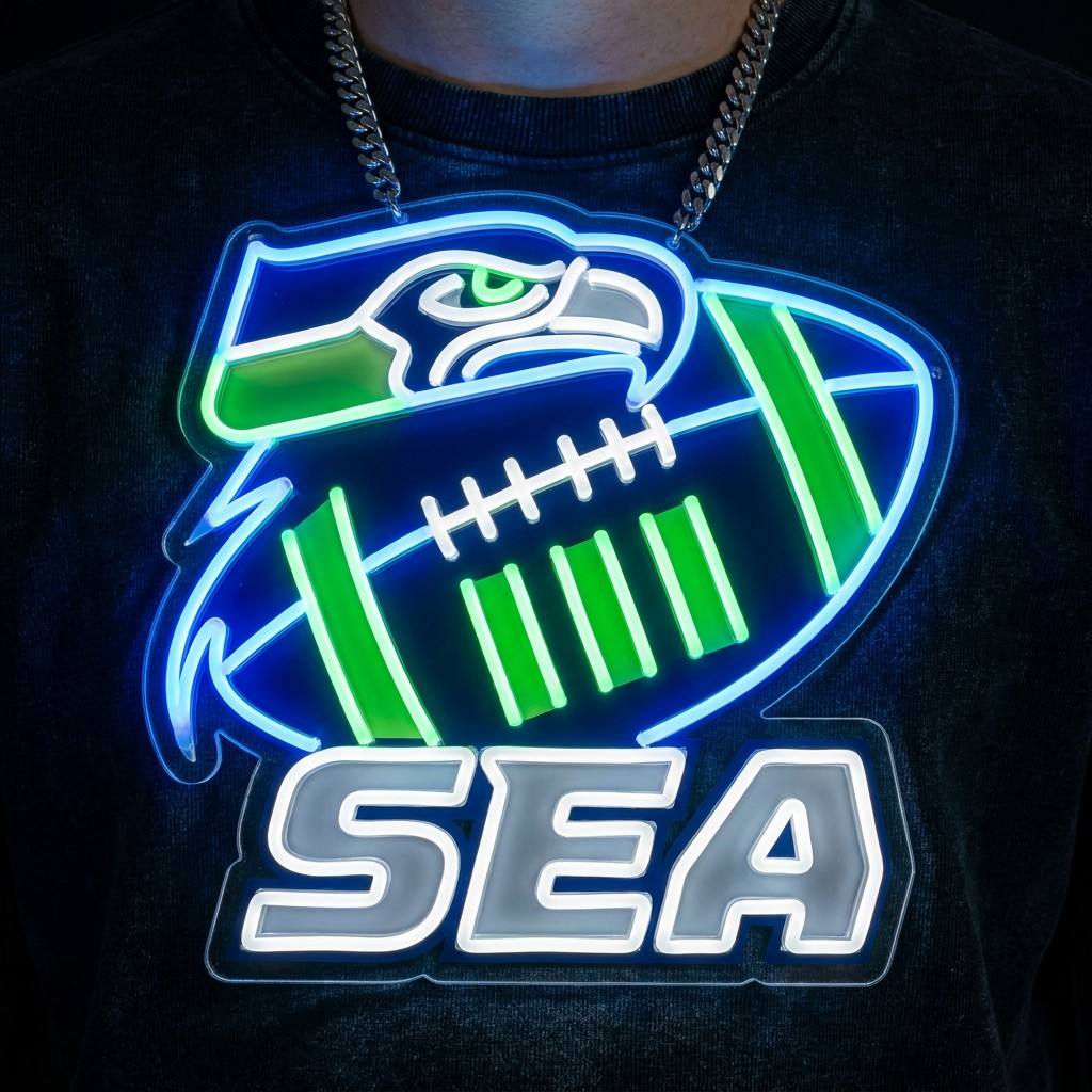 Seattle Seahawks 30cm Oversized LED Neon Pendant Sign Big Team Logo Chain Light Duty Acrylic Material Medallion Fan Shop Supply Chains for fans