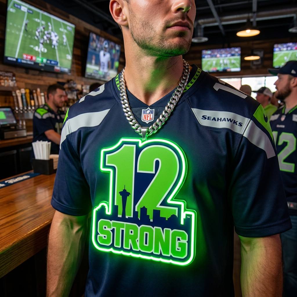 Seattle Seahawks 30cm Oversized LED Neon Pendant Sign Big Team Logo Chain Light Duty Acrylic Material Medallion Fan Shop Supply Chains for fans