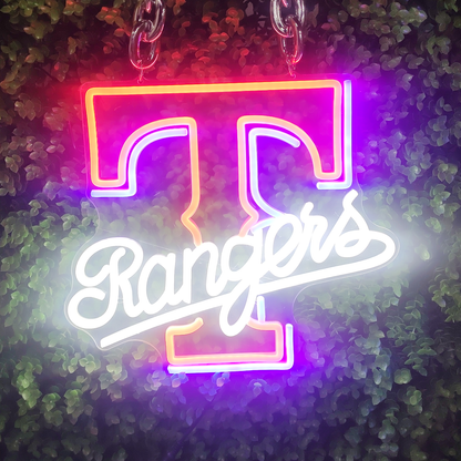 Texas Rangers logo neon sign