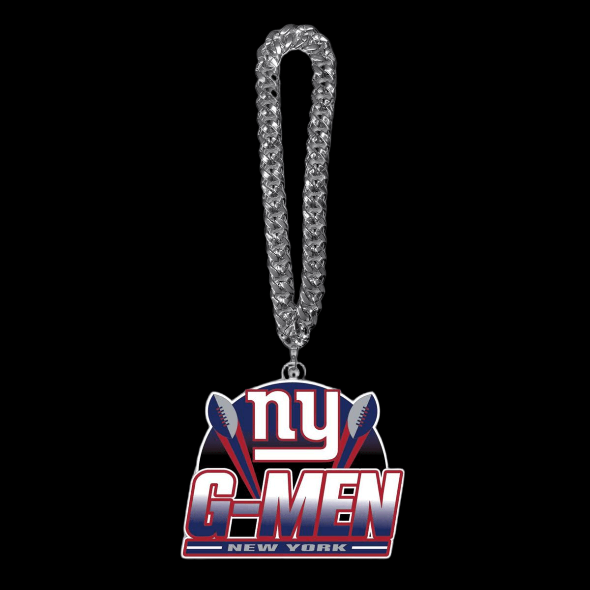New York Giants G-Men logo chains, showcasing American football passion with bold design and necklace.