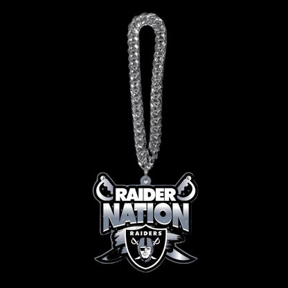 Las Vegas Raiders Raider Nation logo chains necklace for American football fans, showcasing team pride.