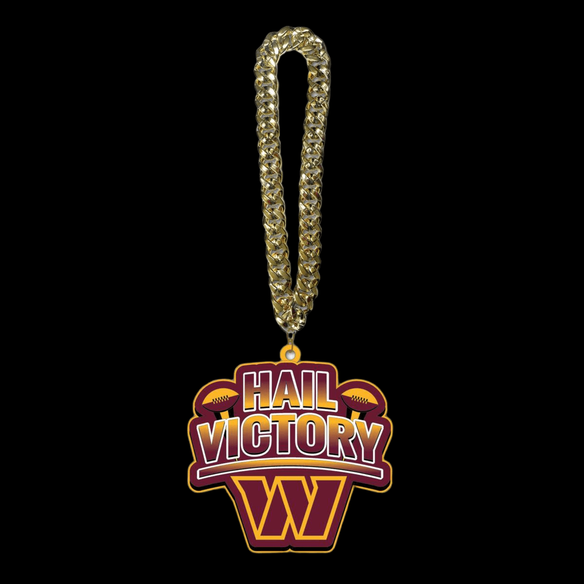 Hail Victory necklace with gold chain representing Washington Commanders American football pride.