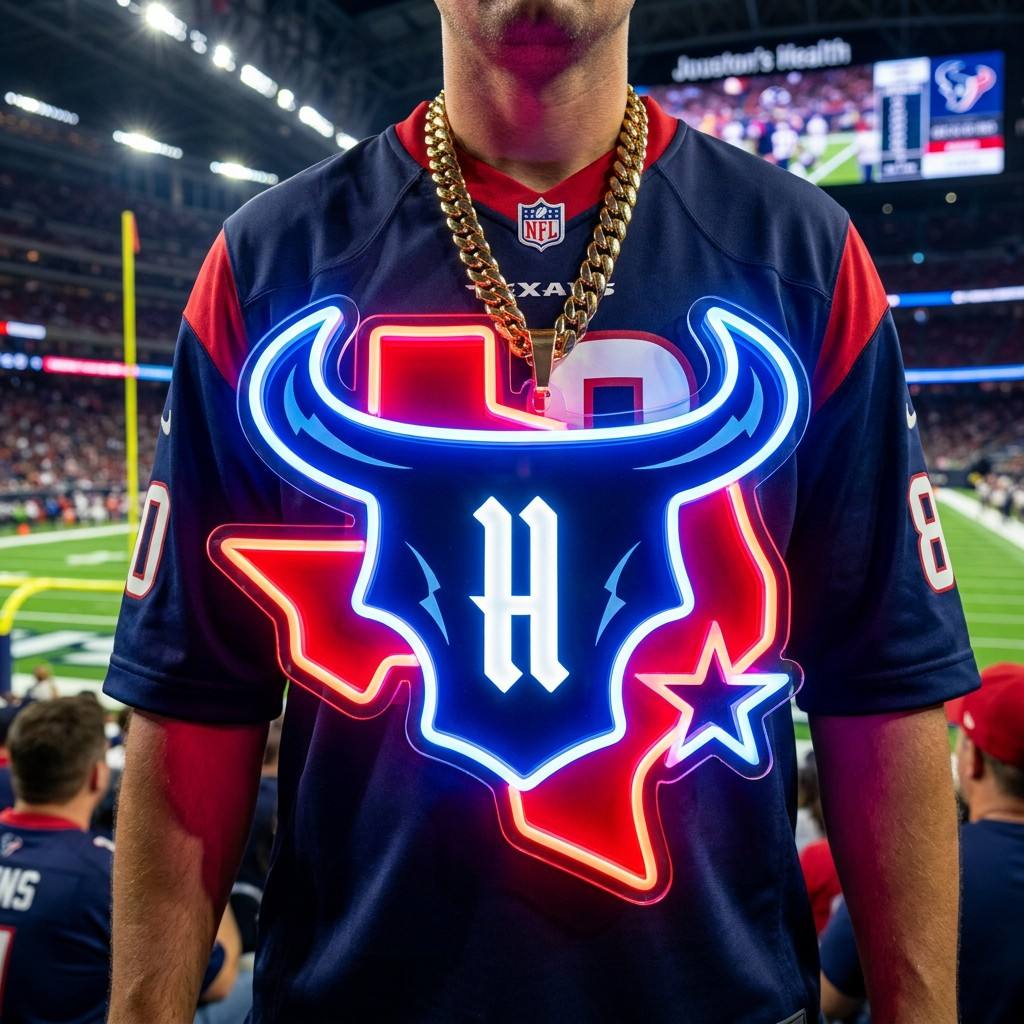 Houston Texans 30cm Oversized LED Neon Pendant Sign Big Team Logo Chain Heavy Silver Cuban Link Medallion Fan Shop Supply Chains for fans