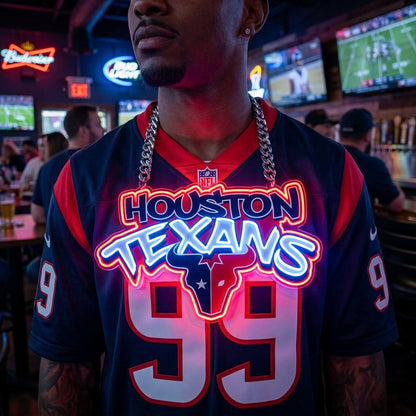 Houston Texans 30cm Oversized LED Neon Pendant Sign Big Team Logo Chain Heavy Silver Cuban Link Medallion Fan Shop Supply Chains for fans