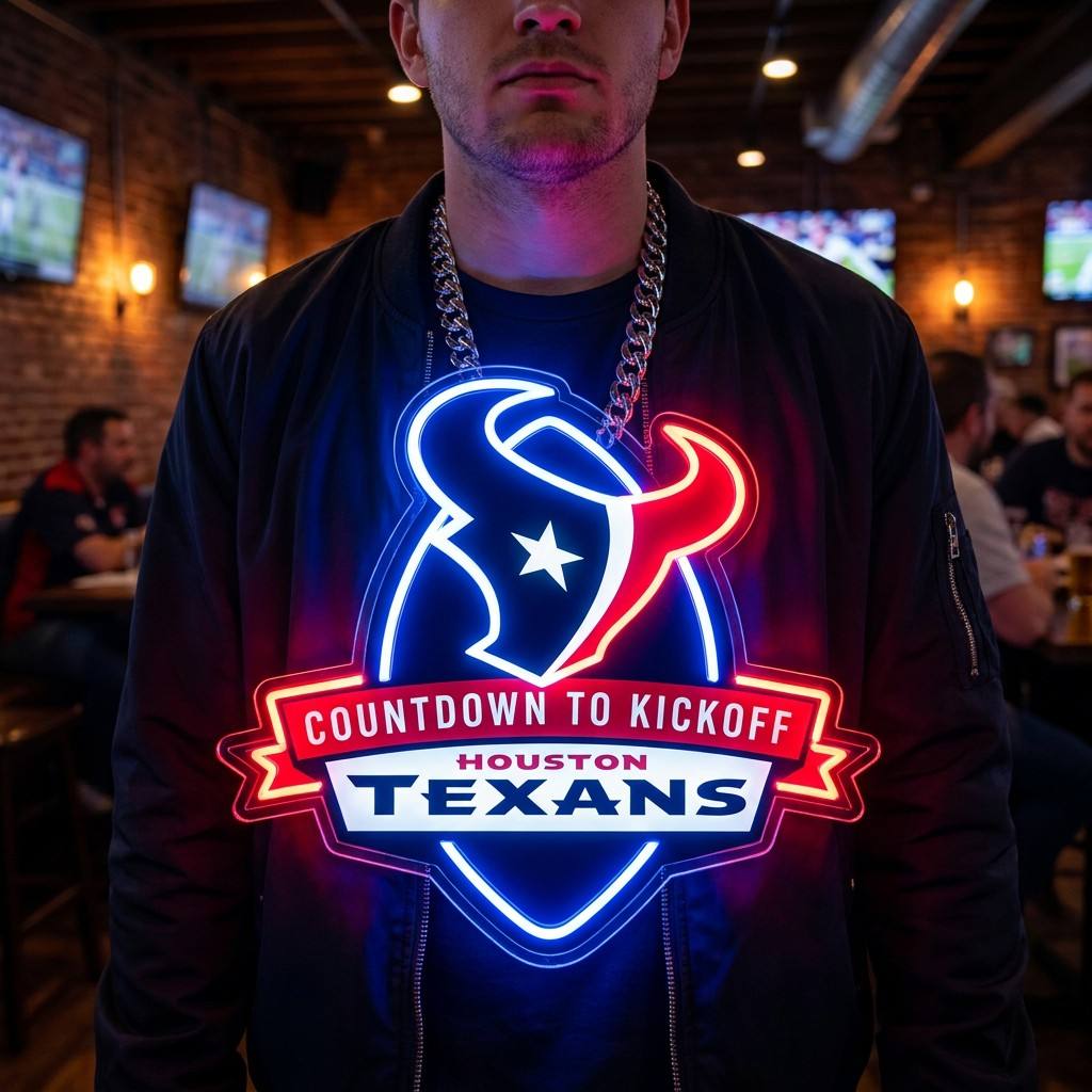 Houston Texans 30cm Oversized LED Neon Pendant Sign Big Team Logo Chain Heavy Silver Cuban Link Medallion Fan Shop Supply Chains for fans