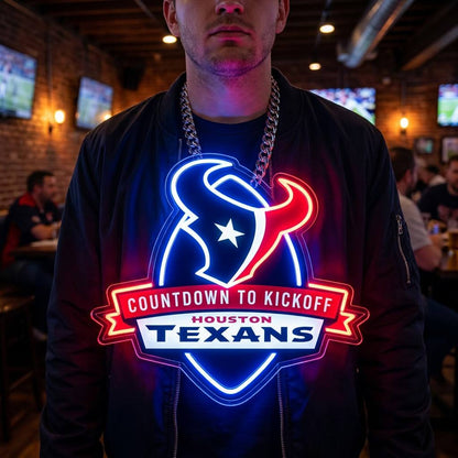 Houston Texans 30cm Oversized LED Neon Pendant Sign Big Team Logo Chain Heavy Silver Cuban Link Medallion Fan Shop Supply Chains for fans