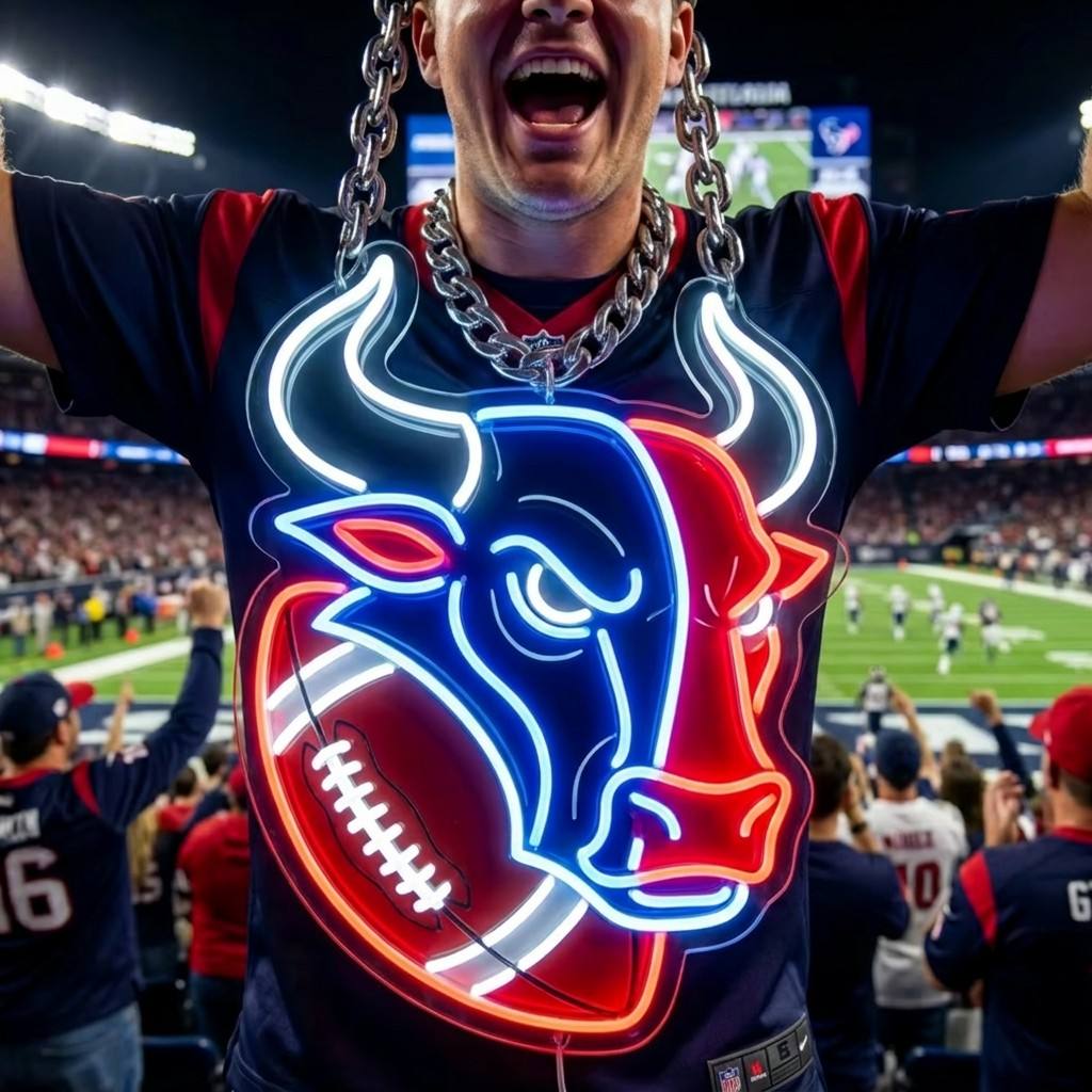 Houston Texans 30cm Oversized LED Neon Pendant Sign Big Team Logo Chain Heavy Silver Cuban Link Medallion Fan Shop Supply Chains for fans