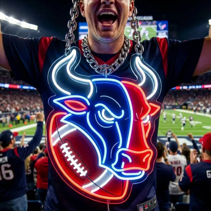 Houston Texans 30cm Oversized LED Neon Pendant Sign Big Team Logo Chain Heavy Silver Cuban Link Medallion Fan Shop Supply Chains for fans