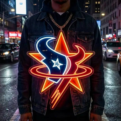 Houston Texans 30cm Oversized LED Neon Pendant Sign Big Team Logo Chain Heavy Silver Cuban Link Medallion Fan Shop Supply Chains for fans