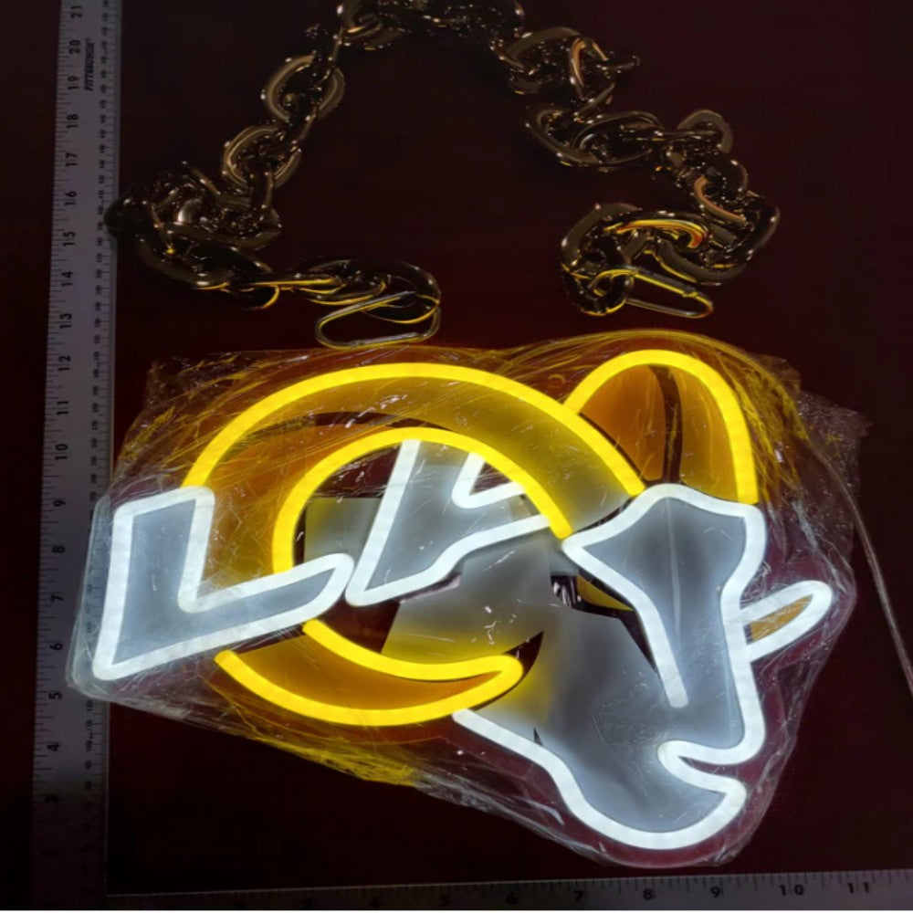 Illuminate Your Passion American football Los Angeles Rams Neon lighting up big logo chain for your team Chains for fans