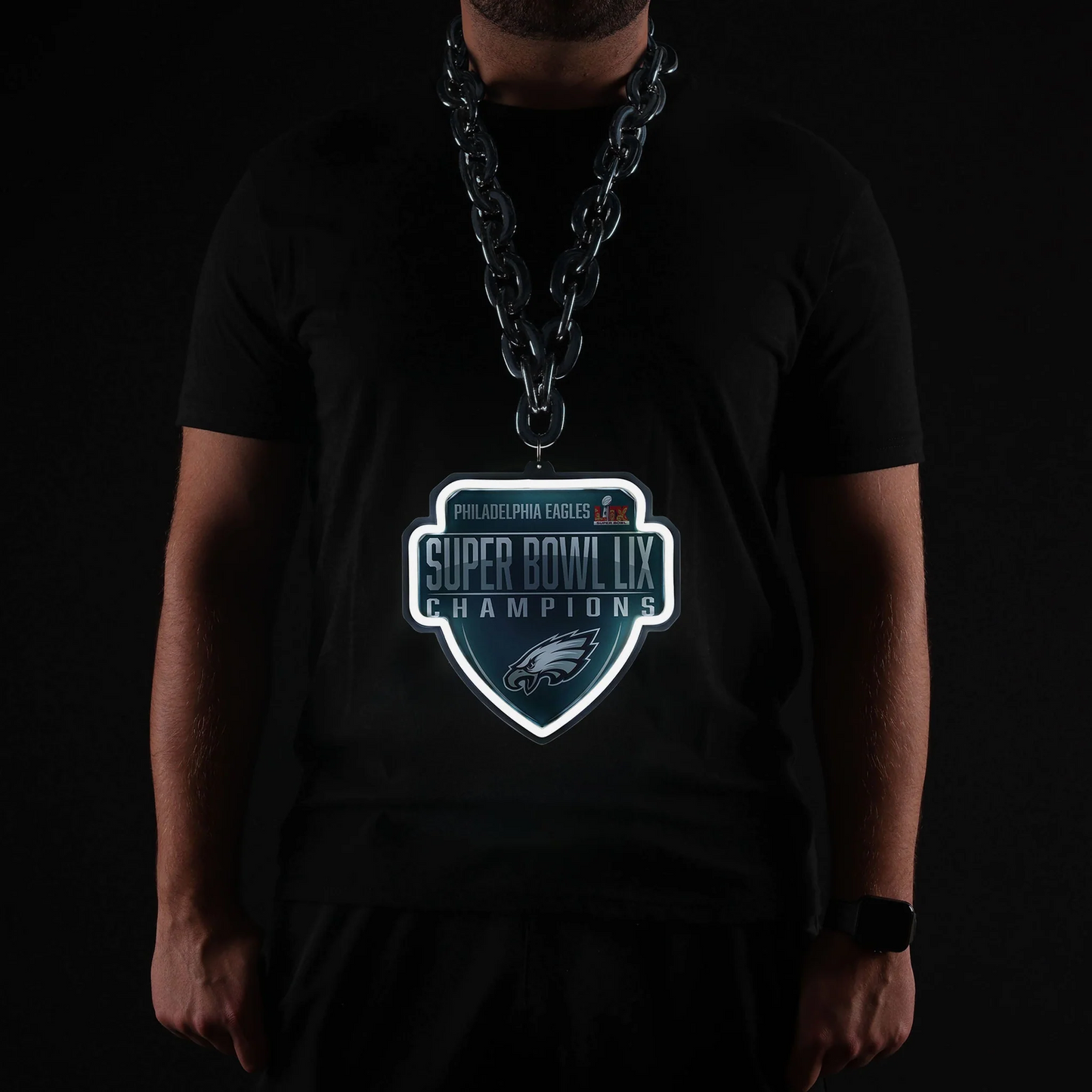 Super fan symbol American football Philadelphia Eagles Super Bowl LIX Champions Neon Light Up Big Logo Chain Chains for fans