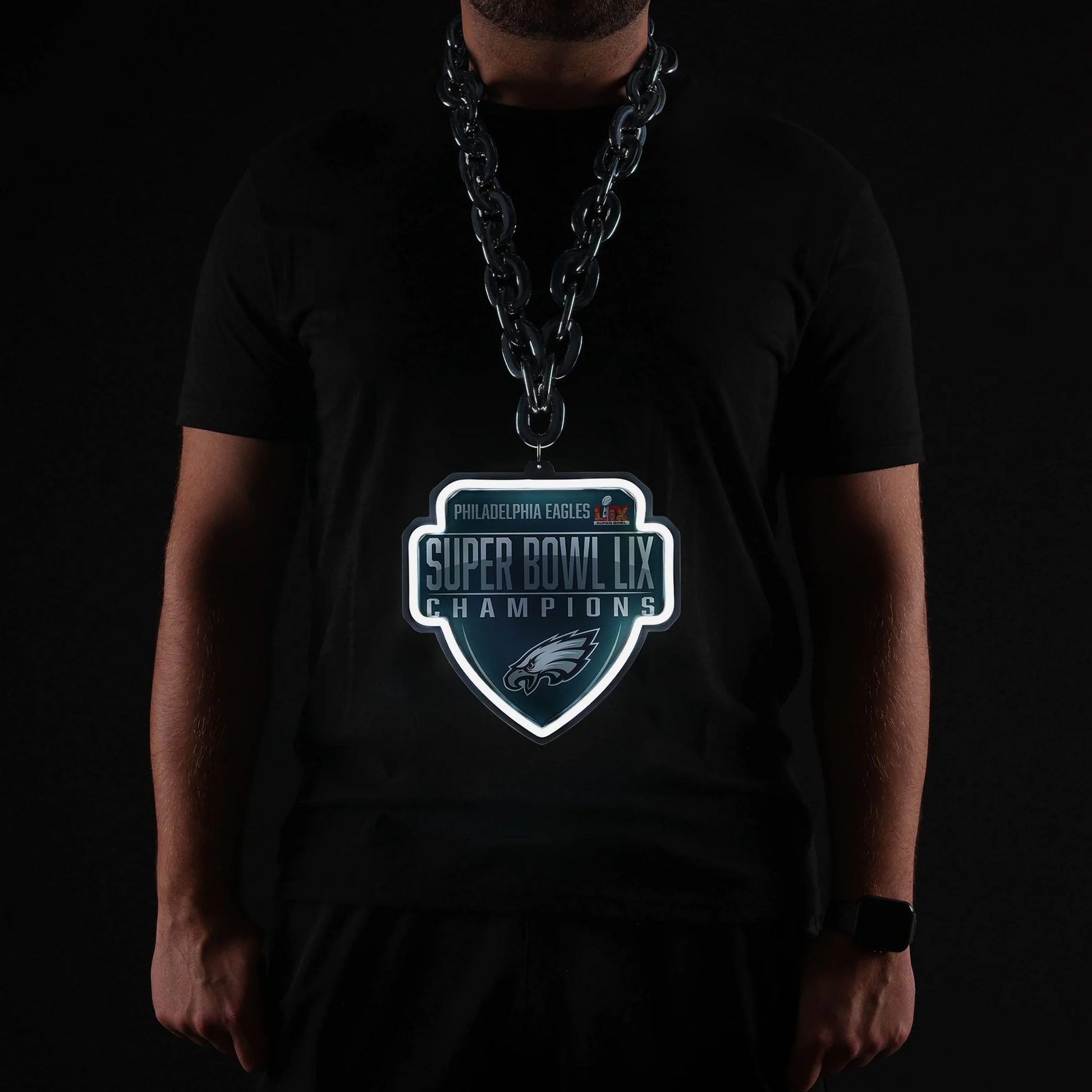 Super fan symbol American football Philadelphia Eagles Super Bowl LIX Champions Neon Light Up Big Logo Chain Chains for fans