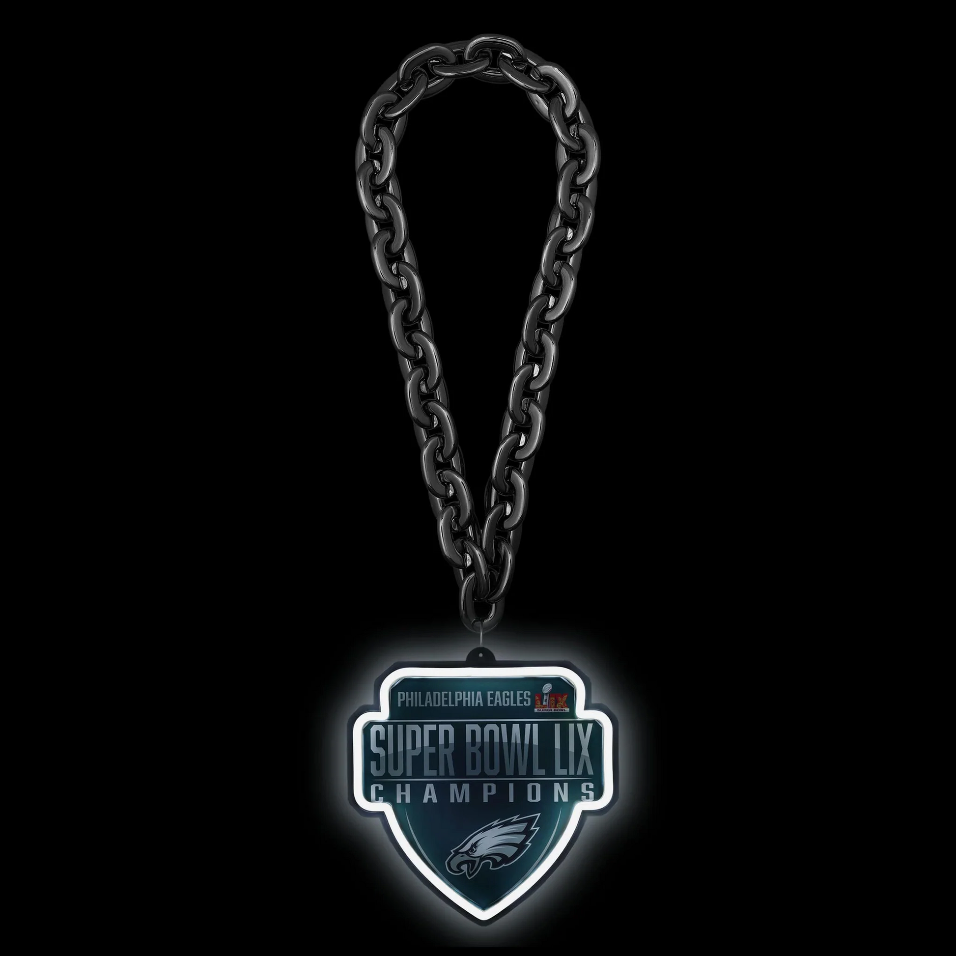 Super fan symbol American football Philadelphia Eagles Super Bowl LIX Champions Neon Light Up Big Logo Chain Chains for fans